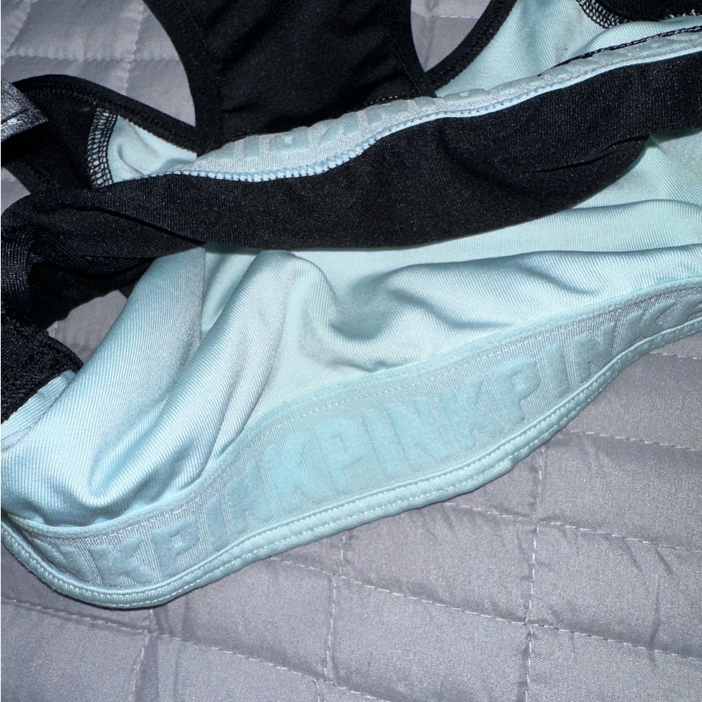 PINK Victoria's Secret Women's Black and Mint Green Sports Bra - Picture 4 of 4